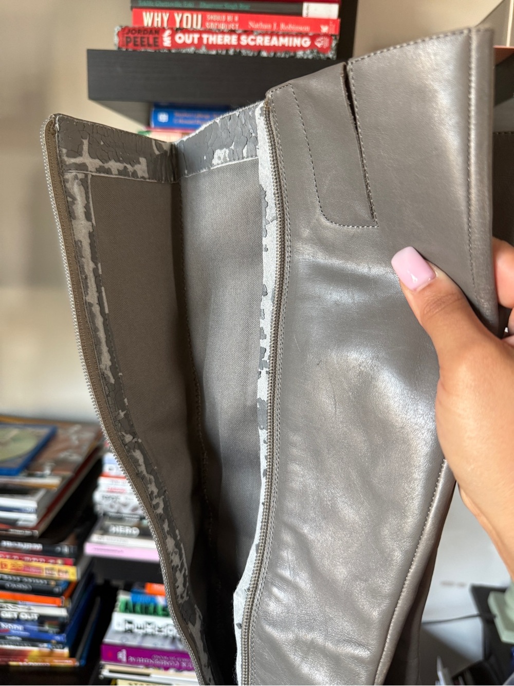 Nine West Grey Leather Over-the-Knee Pointed Toe Boots - Picture 5 of 8